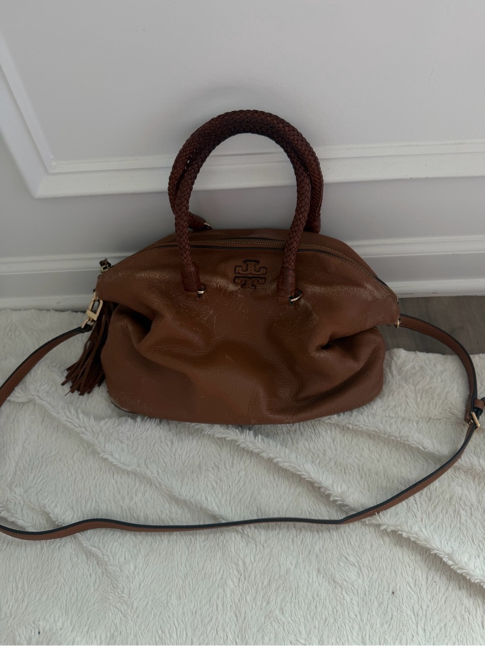 Tory Burch Taylor Leather Satchel Tan Shoulder Bag